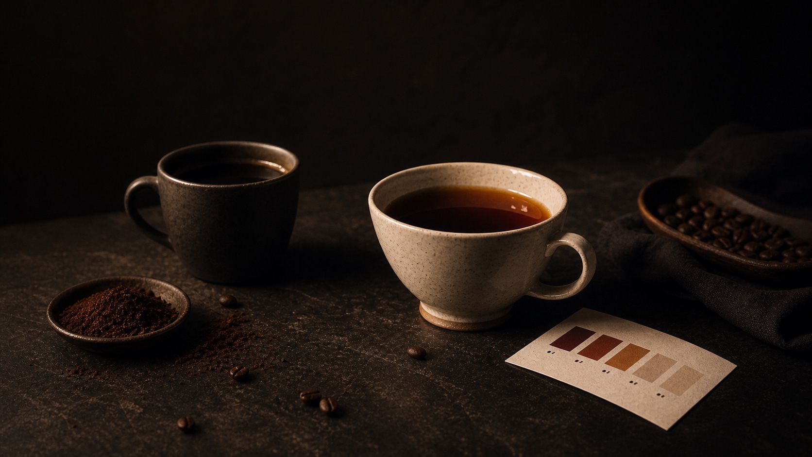 Taza de café de especialidad sobre una mesa de madera